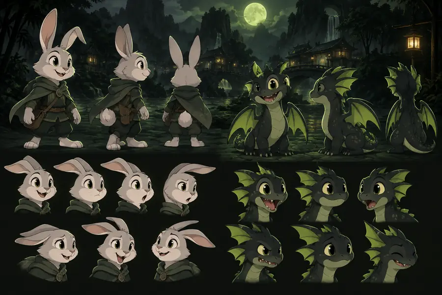 Still character artwork prepared for animation