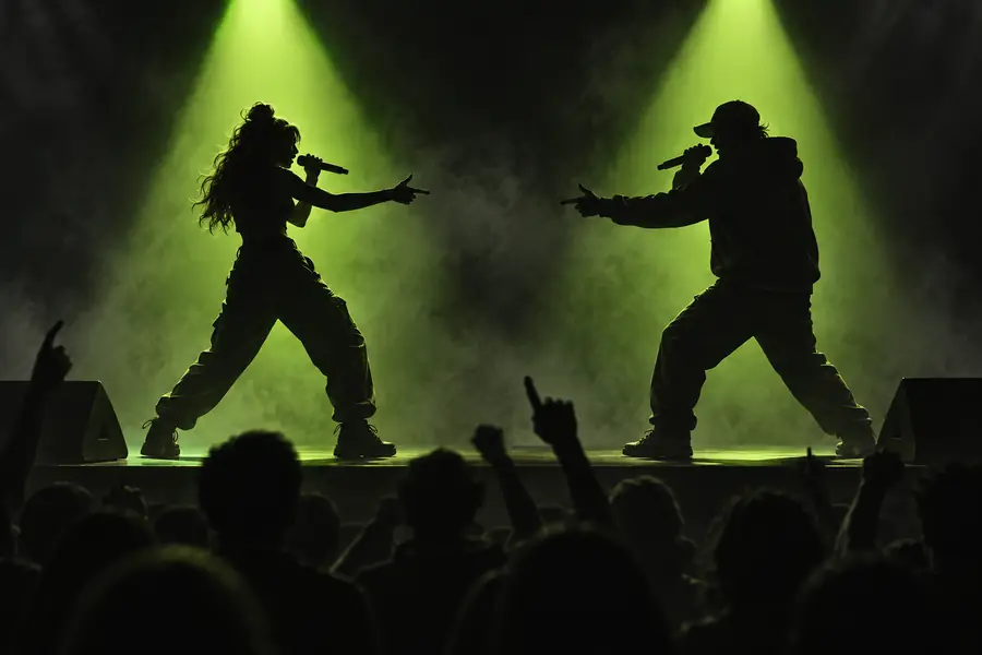 Contrasting performers presented as a visual matchup