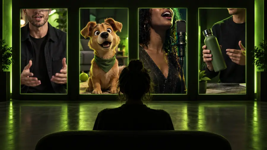Retrato com estilo cinematográfico apresentado como uma performance de fala sincronizada no tempo