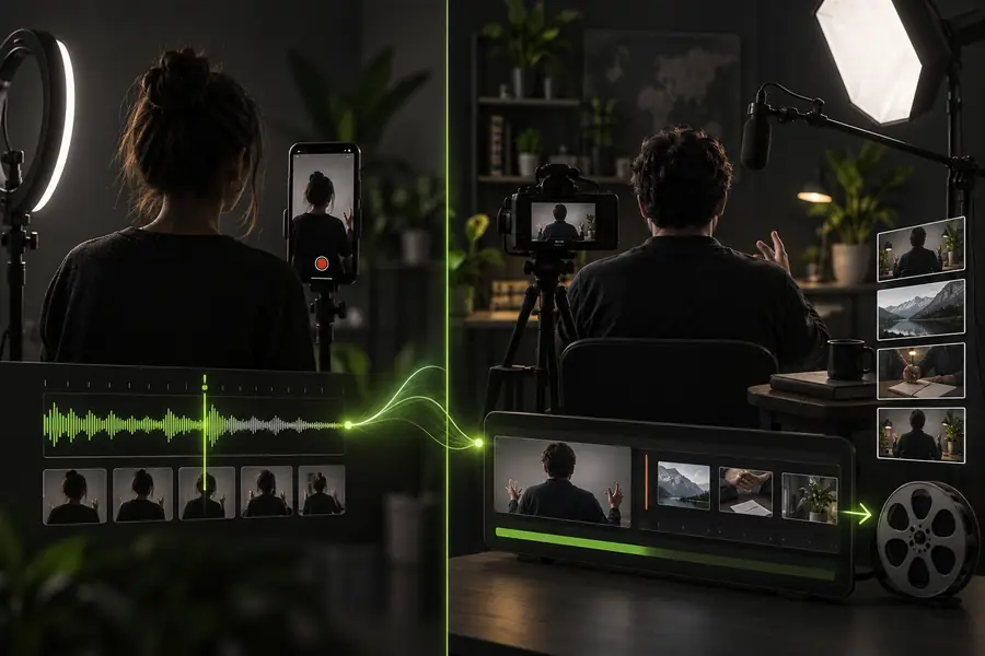 Comparison view of a synchronized video workflow and a YouTube publishing workflow